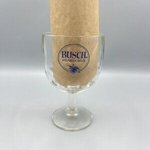 Vtg Busch Beer Stemmed Thumbprint Dimpled Goblet Heavy Glass 6" Tall 16 Oz